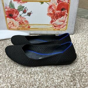 Rothy's Black Knit Flats with Blue Trim